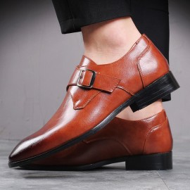 Men Buckle Square Toe Breathable Comfy Business Formal Shoes