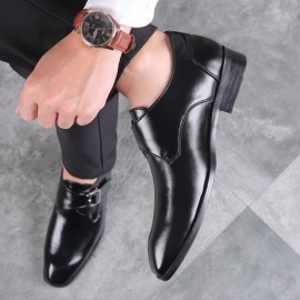 Men Buckle Square Toe Breathable Comfy Business Formal Shoes