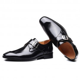 Men Buckle Square Toe Breathable Comfy Business Formal Shoes