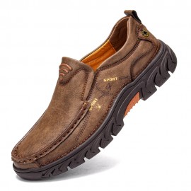 Men Non Slip Outdoor Business Casual Slip On Leather Shoes